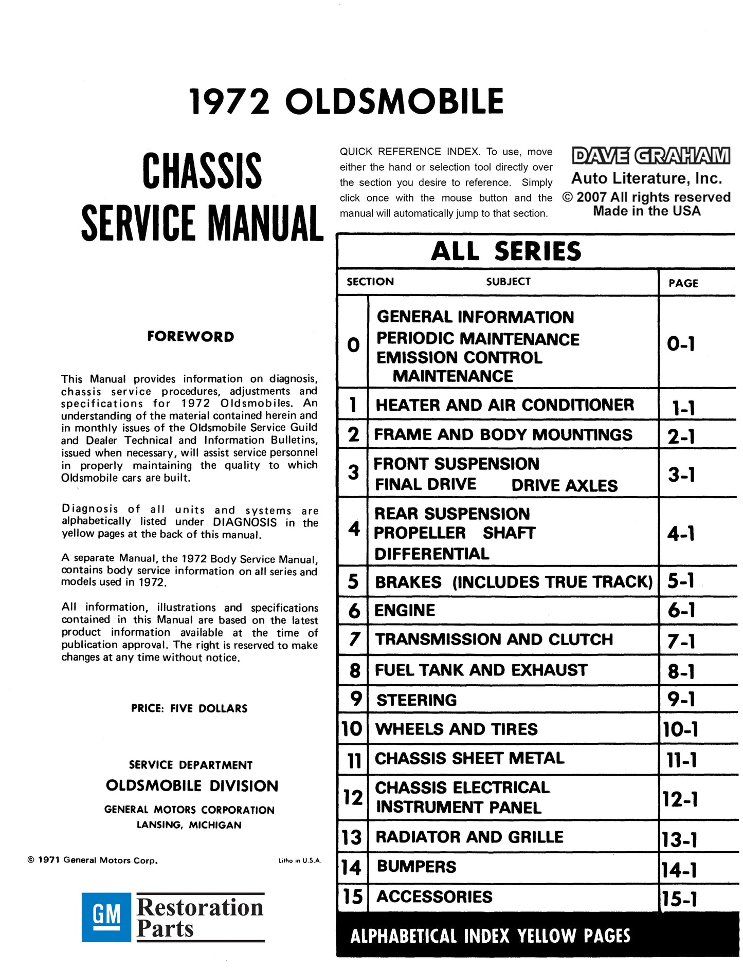 1972 Oldsmobile Shop Manual & Body Manual - All Models