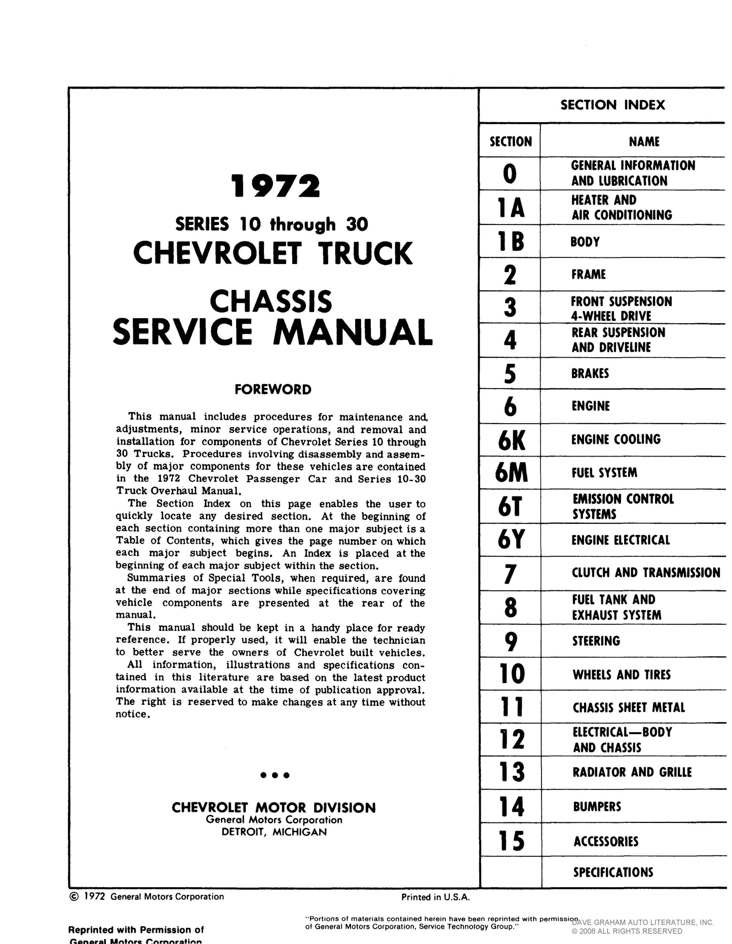 1972 Chevy Shop, Overhaul, & Body Manuals- All Models