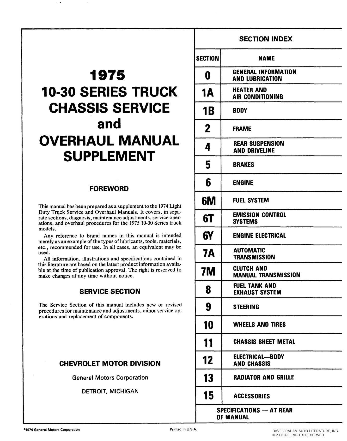 1974-1975 Chevy Shop, Overhaul, & Body Manuals - All Models
