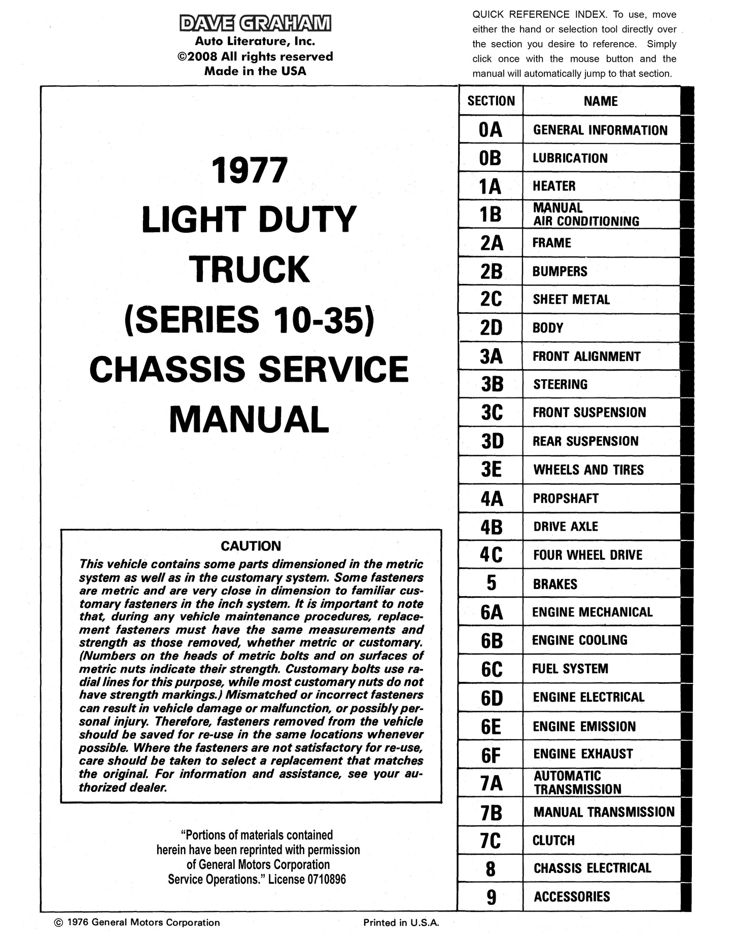 1977 Chevy Car Service, Overhaul, & Body Manuals