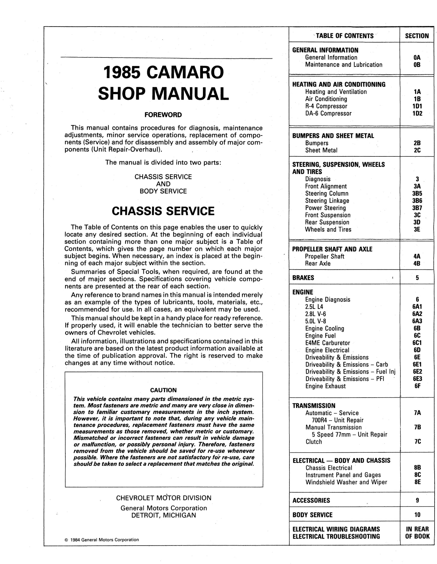 1984-1985 Chevrolet Camaro Repair Manuals