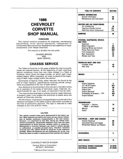 1986-1987 Corvette Shop Manual