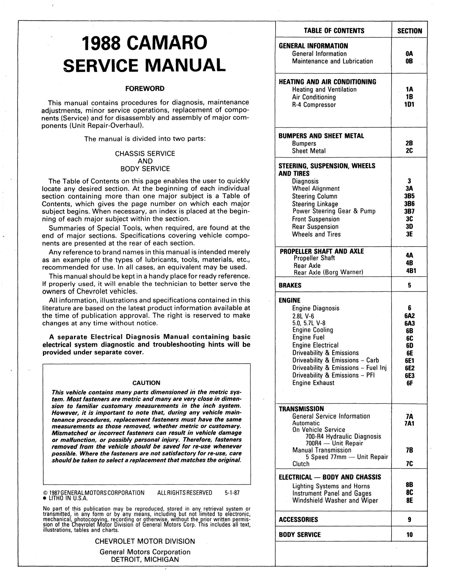 1988-1990 Chevrolet Camaro Shop Manuals